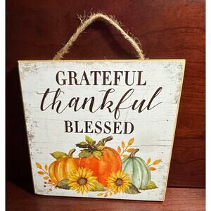 Grateful Thankful Blessed Pumpkin Wood Wall Decor 6 3/8" X 6 3/8" Holiday